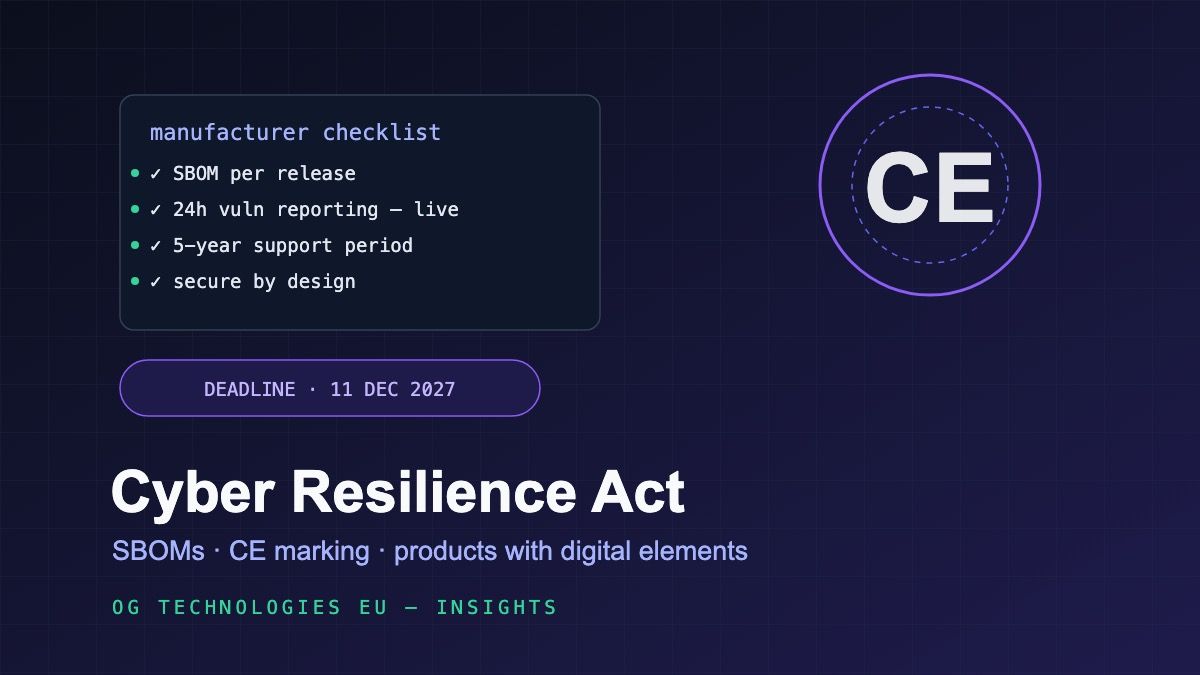 Cyber Resilience Act — SBOM, CE marking, December 2027 deadline