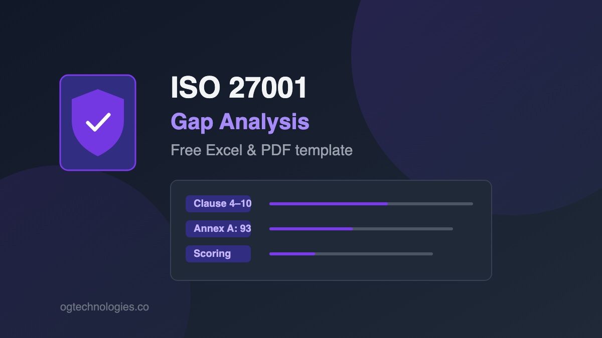 ISO 27001 gap analysis template — shield, checklist, and progress indicators